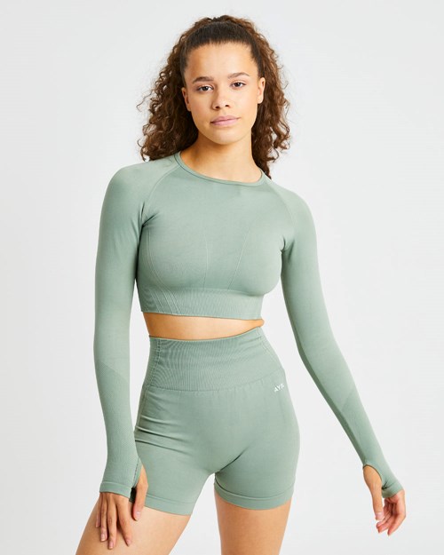 AYBL Balance V2 Seamless Long Sleeve Crop Top Olivengrønne Grønn | AEUMVQ-250