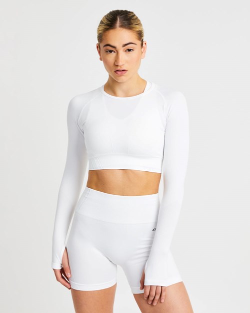 AYBL Balance V2 Seamless Long Sleeve Crop Top Hvite | CNSFLI-641