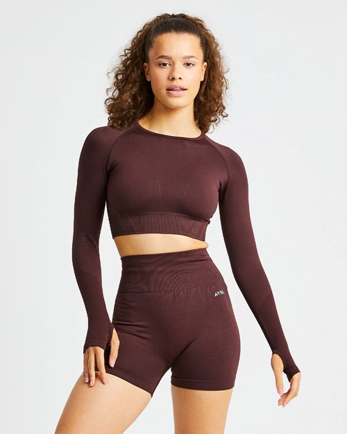 AYBL Balance V2 Seamless Long Sleeve Crop Top Sjokolade Brune | GZSIXN-753