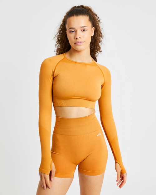 AYBL Balance V2 Seamless Long Sleeve Crop Top Oransje | NFEADI-856