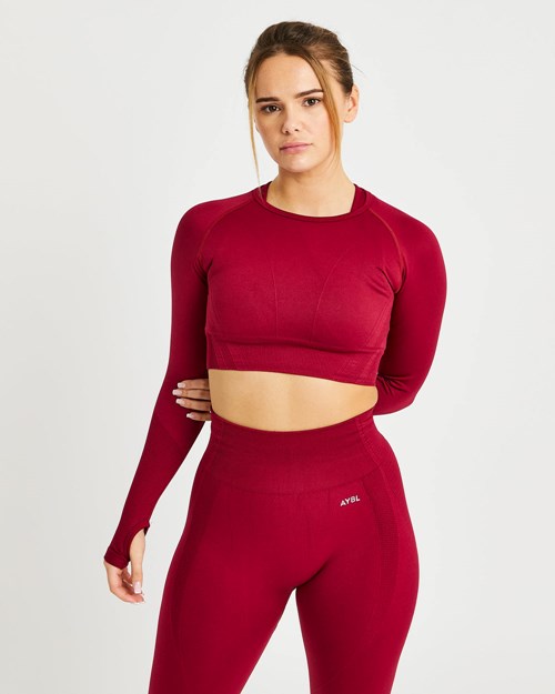 AYBL Balance V2 Seamless Long Sleeve Crop Top Rød | OZVNDC-748