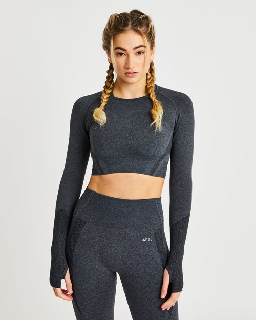AYBL Balance V2 Seamless Long Sleeve Crop Top Svarte | UEYARP-231