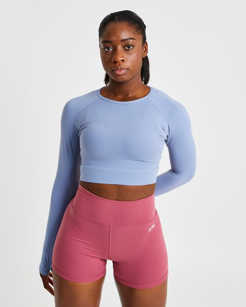 AYBL Core Long Sleeve Crop Top Blå | PZHXAL-428