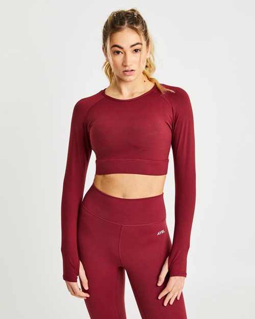 AYBL Core Long Sleeve Crop Top Mauve Wine | GKORDP-350