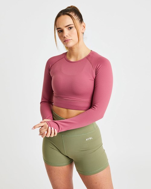 AYBL Core Long Sleeve Crop Top Rød | KCGVOU-853