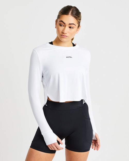 AYBL Define Long Sleeve Crop T Hvite | DAKJNM-357