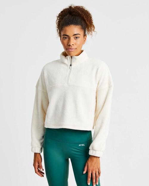 AYBL Effortless Oversized Cropped Fleece Pisket Krem | OTYAZM-948