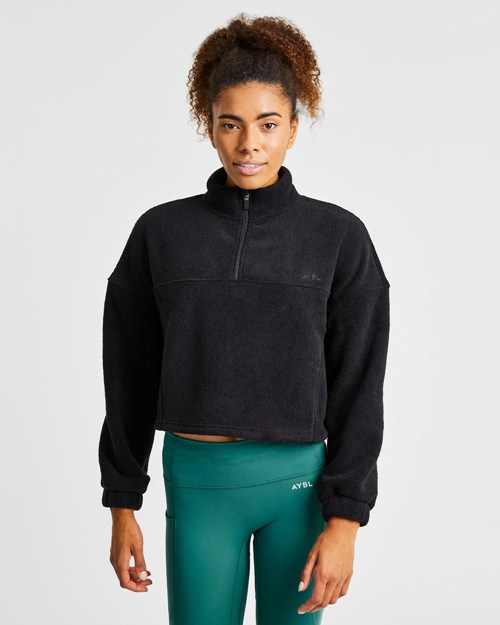 AYBL Effortless Oversized Cropped Fleece Svarte | VLTBKN-746