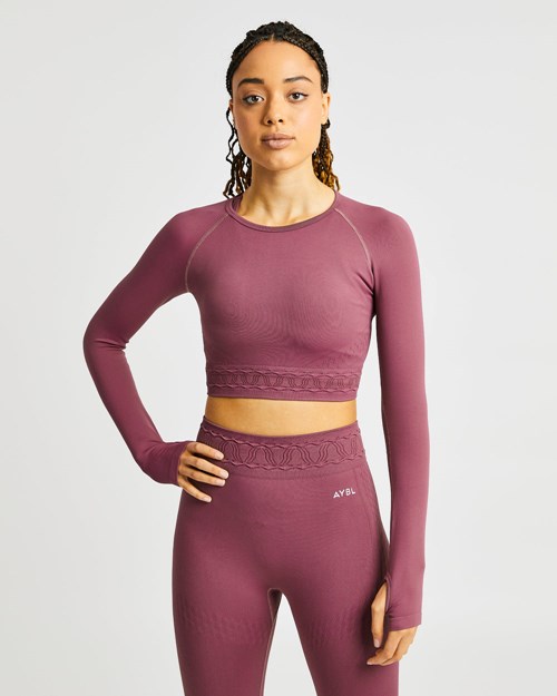 AYBL Elevate Seamless Long Sleeve Crop Top Rosa | ADFPTI-164