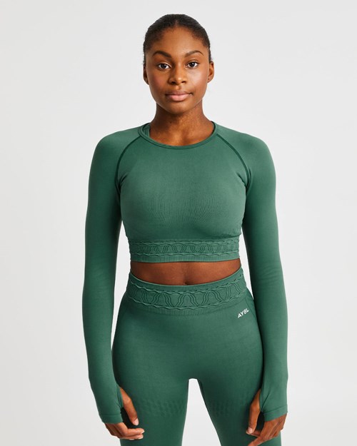AYBL Elevate Seamless Long Sleeve Crop Top Grønn | XGHIPQ-768