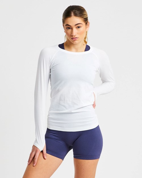 AYBL Embrace Seamless Long Sleeve T Shirt Hvite | HMTPCD-812