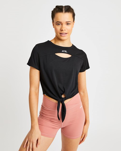 AYBL Essence Tie Front T Shirt Svarte | NMZUWI-916