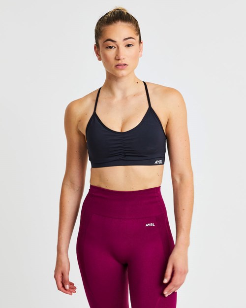 AYBL Essential Ruched Sports Bra Svarte | FLAPWB-358