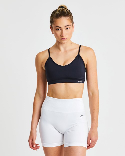 AYBL Essential V Neck Sports Bra Svarte | GPUNAC-947