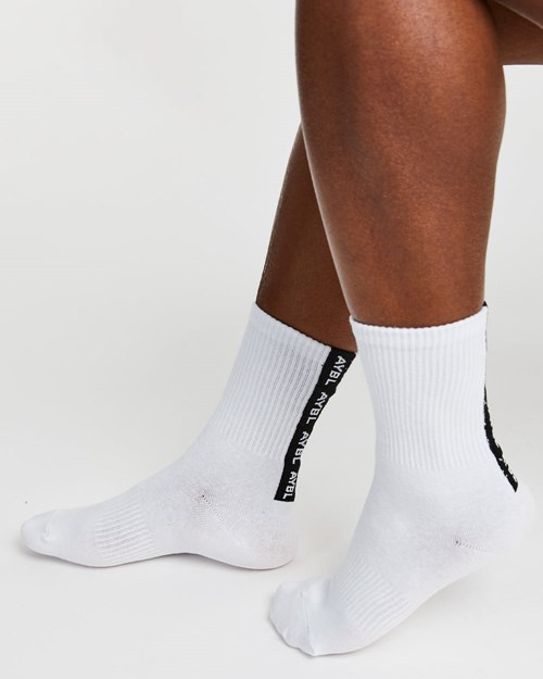 AYBL Everyday Back Stripe Crew Socks (3 Pack) Hvite | VSBXFL-365