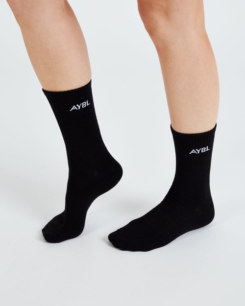 AYBL Everyday Crew Socks (3 Pack) Svarte | XERQNT-819