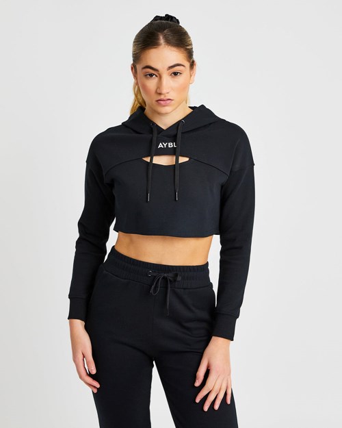 AYBL Everyday Cutout Crop Hoodie Svarte | SPATEC-798