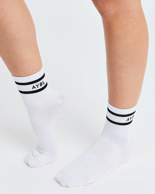 AYBL Everyday Double Stripe Crew Socks (3 Pack) Hvite | RTEPGX-068