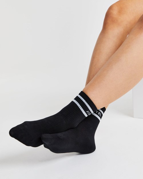 AYBL Everyday Double Stripe Crew Socks (3 Pack) Svarte | SALJOU-537