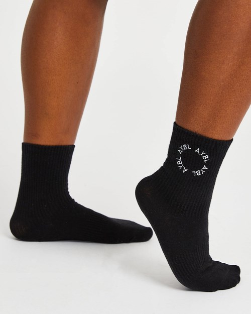 AYBL Everyday Embroidered Crew Socks (3 Pack) Svarte | OQUTYB-370