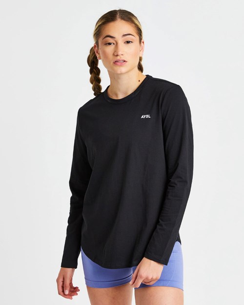 AYBL Everyday Oversized Long Sleeve T Shirt Svarte | LCTPKG-123