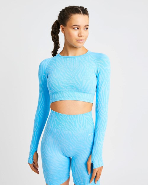 AYBL Evolve Animal Seamless Long Sleeve Crop Top Blå | DCWPGL-268