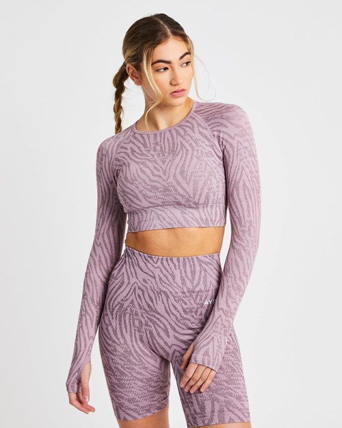 AYBL Evolve Animal Seamless Long Sleeve Crop Top Mauve Lilac | HPQBWY-704