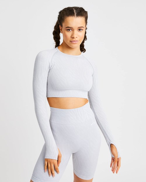 AYBL Evolve Animal Seamless Long Sleeve Crop Top Lyse Grå | OBFWLD-613