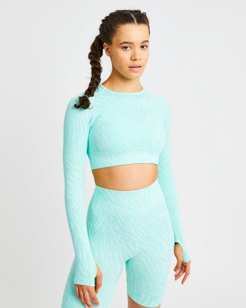 AYBL Evolve Animal Seamless Long Sleeve Crop Top Mint Grønn | SMARUK-538