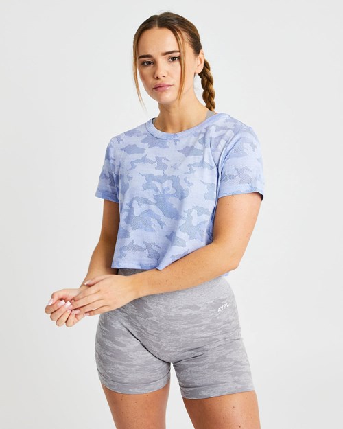 AYBL Evolve Camo Crop T Shirt Blå | HTWCAK-170