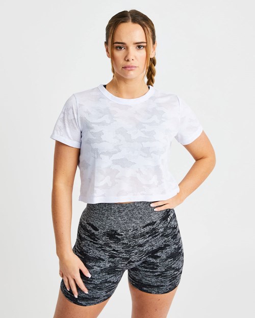 AYBL Evolve Camo Crop T Shirt Hvite | ZIUASP-831