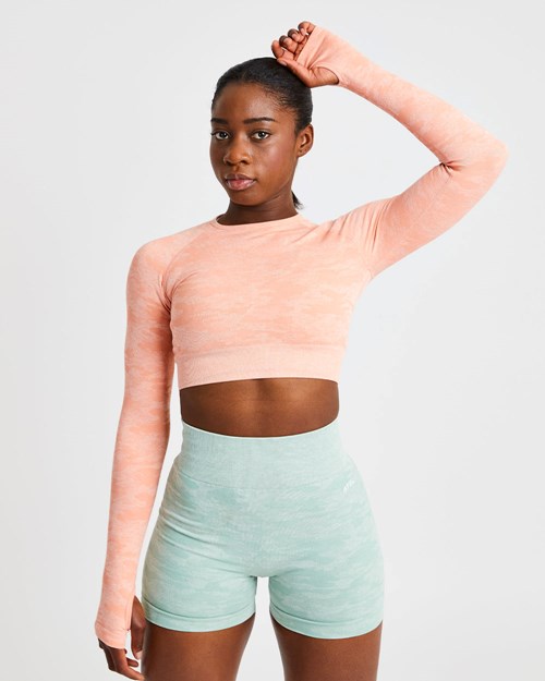 AYBL Evolve Camo Seamless Long Sleeve Crop Top Peach | BIMWTD-693