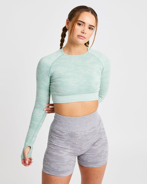 AYBL Evolve Camo Seamless Long Sleeve Crop Top Grønn | EZOHLV-328