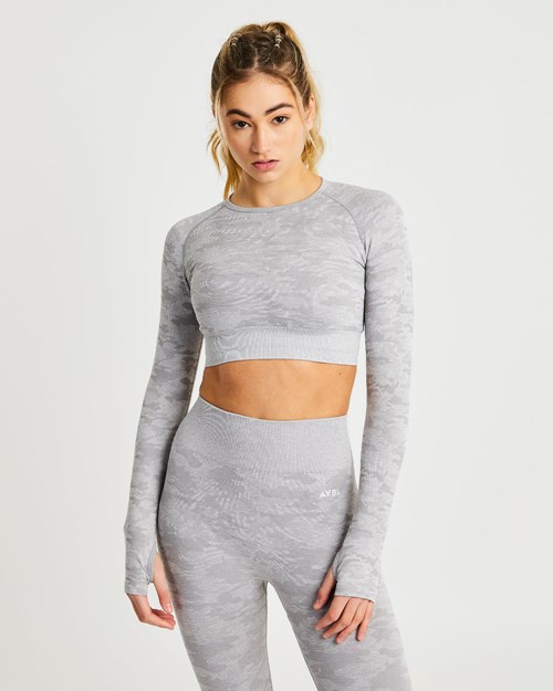 AYBL Evolve Camo Seamless Long Sleeve Crop Top Grå | KXJRIW-061