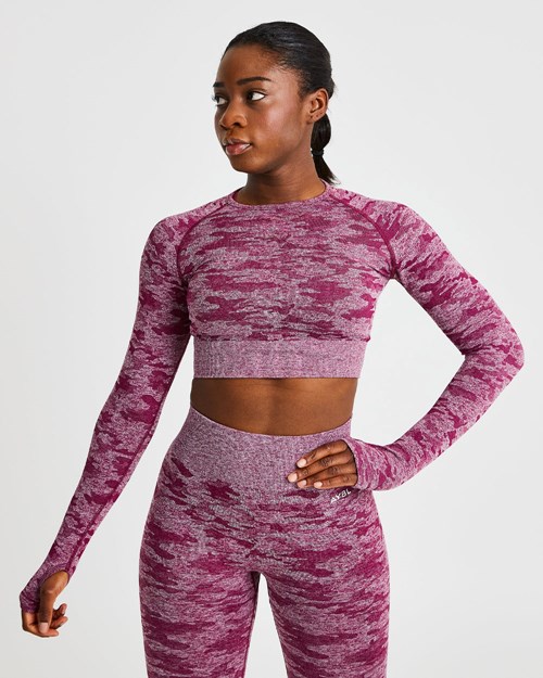 AYBL Evolve Camo Seamless Long Sleeve Crop Top Burgunder | ZAUNBV-164