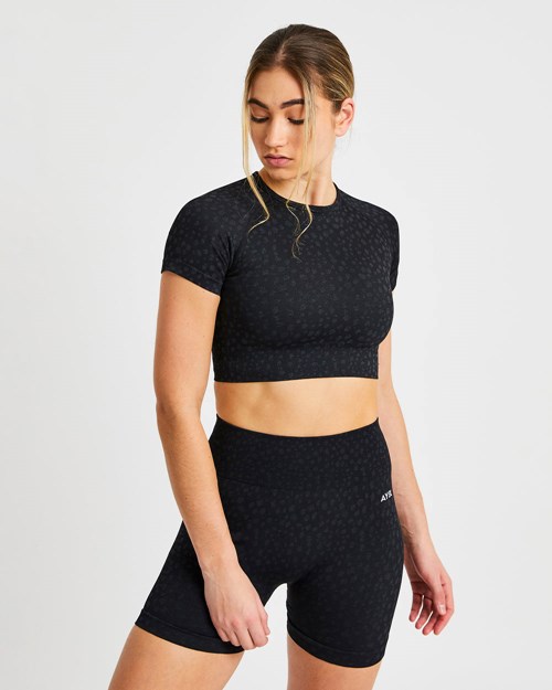 AYBL Evolve Speckle Seamless Crop Top Svarte | XEHQIV-267
