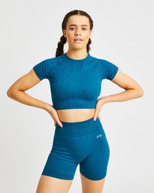 AYBL Evolve Speckle Seamless Crop Top Teal | DKSLOA-460