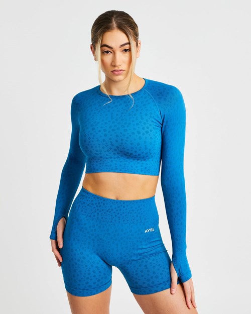 AYBL Evolve Speckle Seamless Long Sleeve Crop Top Blå | ELVHTC-019