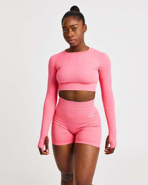 AYBL Evolve Speckle Seamless Long Sleeve Crop Top Korall Rosa | GHYJXT-860