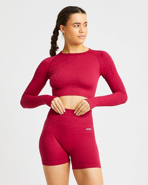 AYBL Evolve Speckle Seamless Long Sleeve Crop Top Raspberry | KVWGRS-309