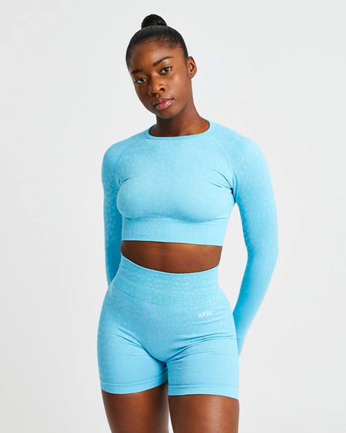 AYBL Evolve Speckle Seamless Long Sleeve Crop Top Lyse Blå | LNOUIT-056