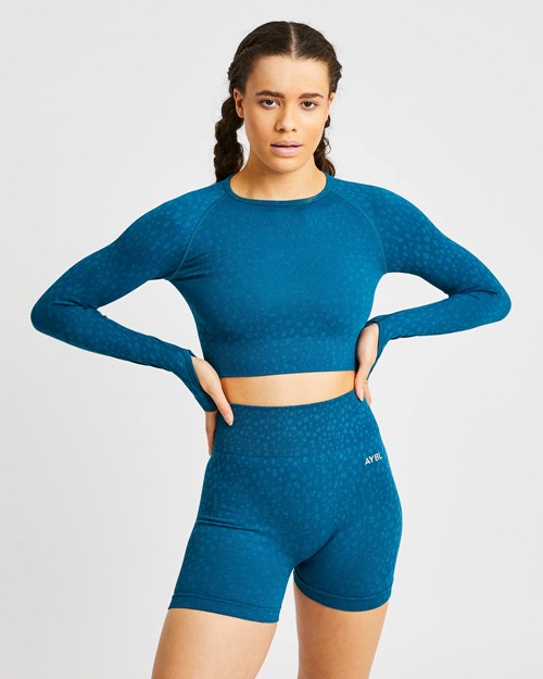 AYBL Evolve Speckle Seamless Long Sleeve Crop Top Teal | NAWYOP-236