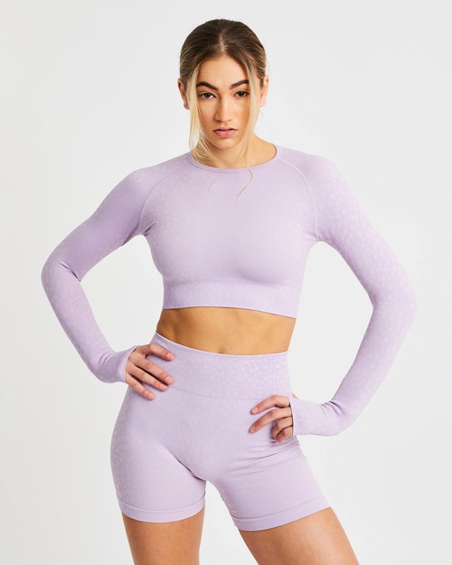 AYBL Evolve Speckle Seamless Long Sleeve Crop Top Lilac | PUBSIJ-415