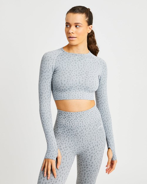 AYBL Evolve Speckle Seamless Long Sleeve Crop Top Lyse Grå | UJKTPN-985