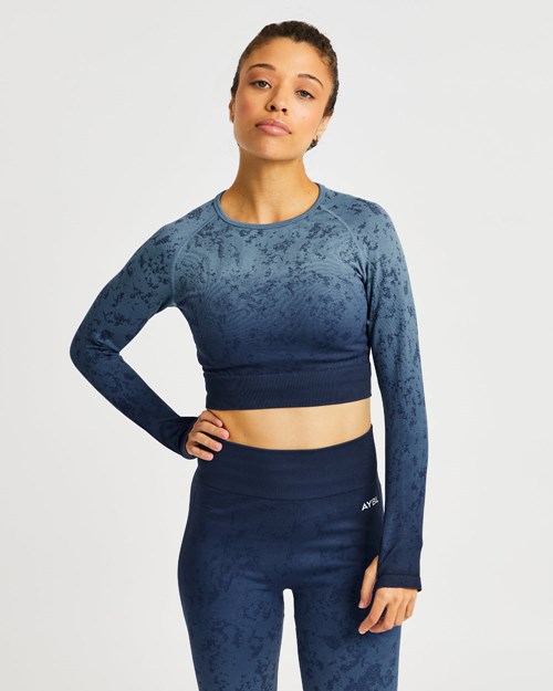AYBL Flare Seamless Long Sleeve Crop Top Blå | DCJAZG-094