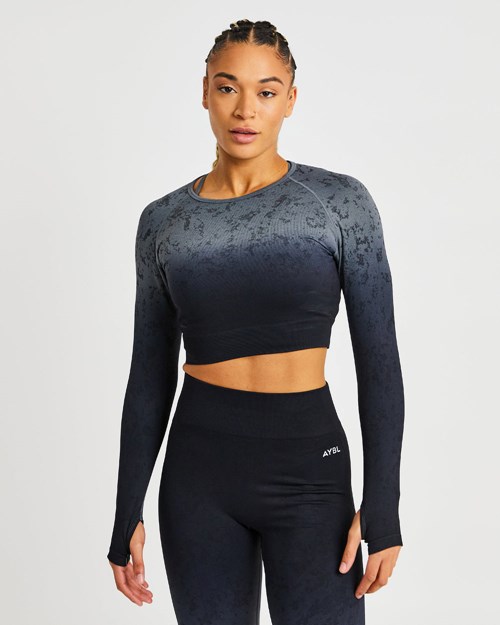 AYBL Flare Seamless Long Sleeve Crop Top Svarte | FBQNEU-957
