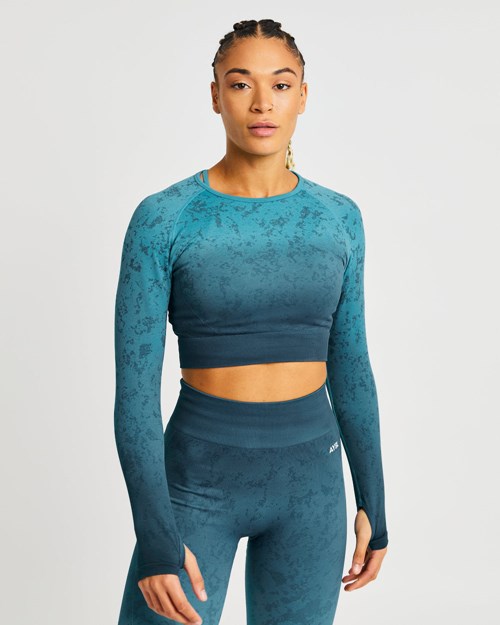 AYBL Flare Seamless Long Sleeve Crop Top Teal | LSPEUN-201