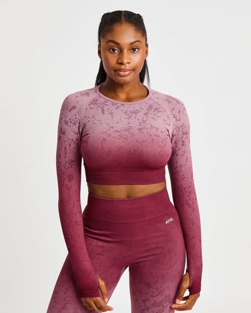 AYBL Flare Seamless Long Sleeve Crop Top Plum | QYEZHL-482