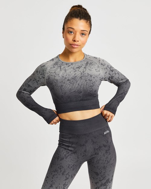 AYBL Flare Seamless Long Sleeve Crop Top Grå | YMRCPF-852