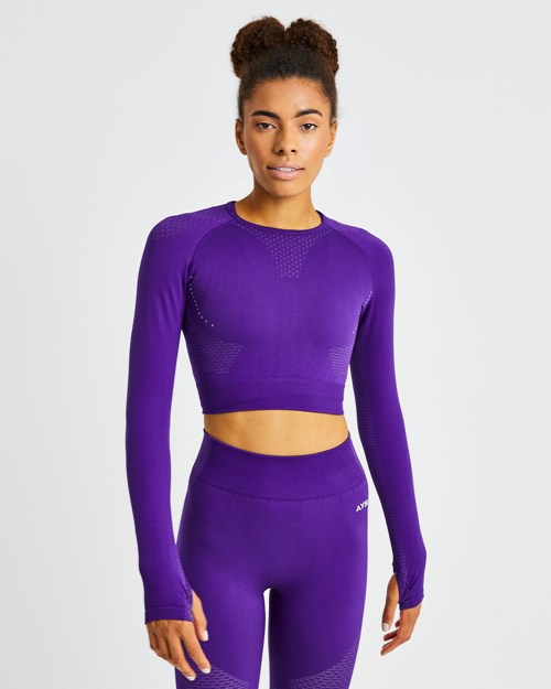 AYBL Ignite Seamless Long Sleeve Crop Top Lilla | OPBMLD-570
